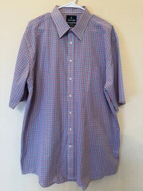 Stafford Men's Short-Sleeve Button-Down Check Shirt Travel Regular Fit Size 18